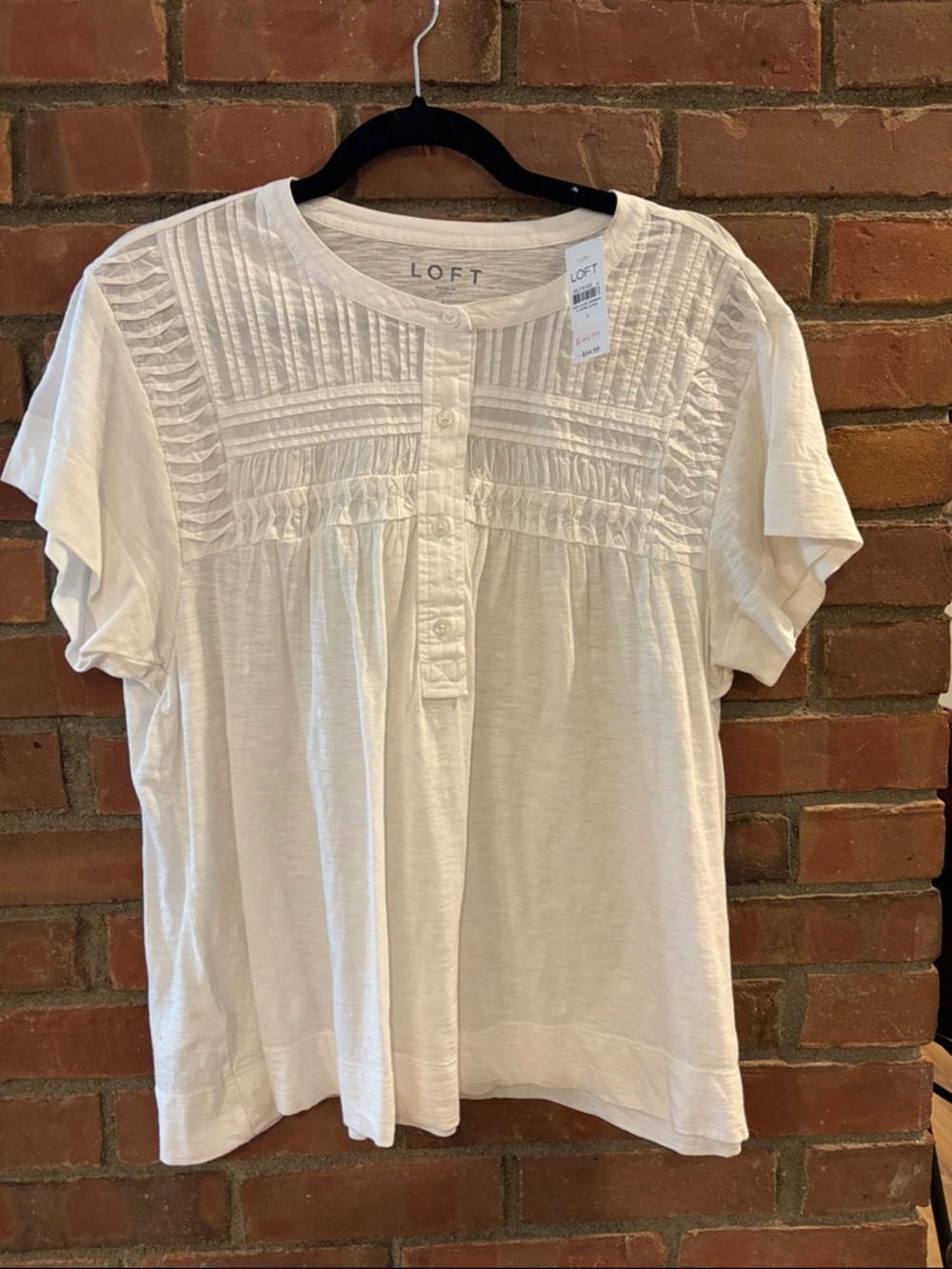 LOFT White Pleated Pintuck Short Sleeve Blouse